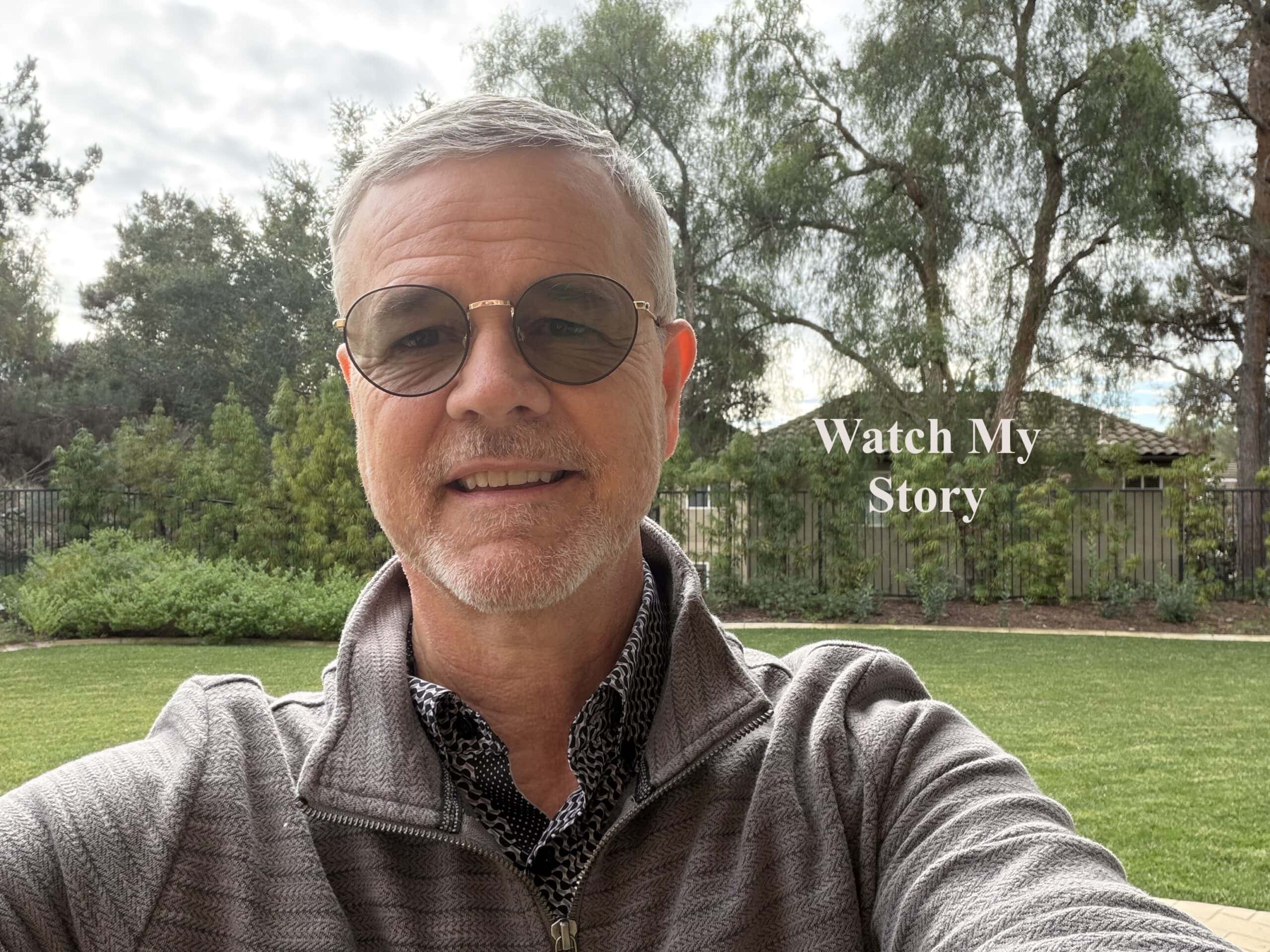 J Brad Britton speaking to camera in his backyard, introducing the Real Words with Sam story.